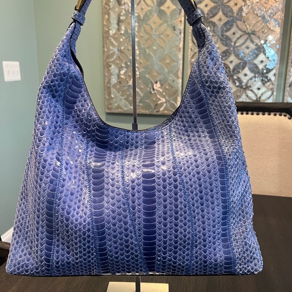 Donna Karen Bellmore Snake Leather Shoulder Bag with Bezel Strap - Picture 2 of 9